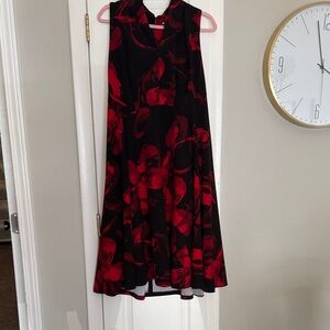 Calvin Klein Red and Black Floral Midi Dress